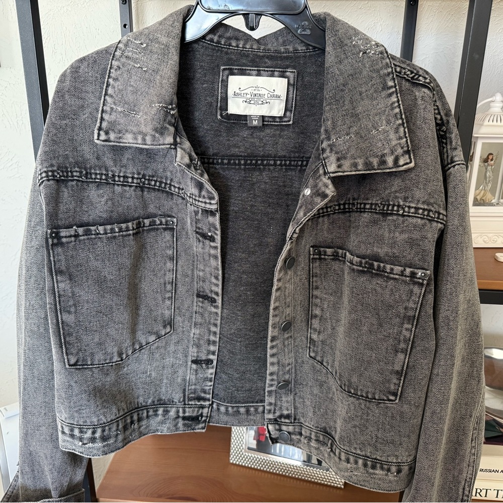 Women's Distressed Black Jean Jacket